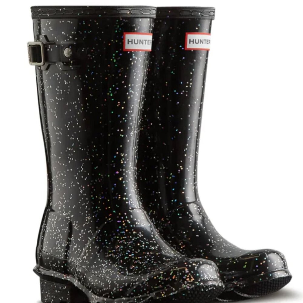 Hunters Kids Original Giant Glitter Rain Boot, Black, 5